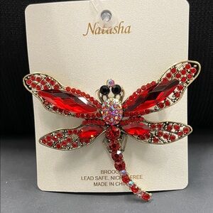 New Natasha Couture Vibrant Red Dragonfly Brooch
